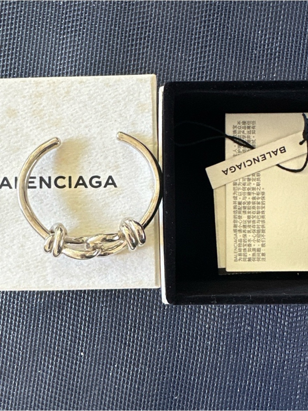 Balenciaga Silver Knot Open Cuff Bracelet